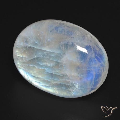 Pietra di luna arcobaleno Bianco bluastro naturale da 27.24 ct, Ovale, Trasparente