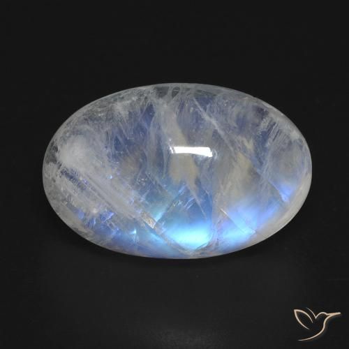 14.99ct Naturale Bianco bluastro Pietra di luna arcobaleno, Ovale, Trasparente