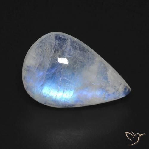 6.42ct Naturale Bianco bluastro Pietra di luna arcobaleno, Forma a pera, Trasparente