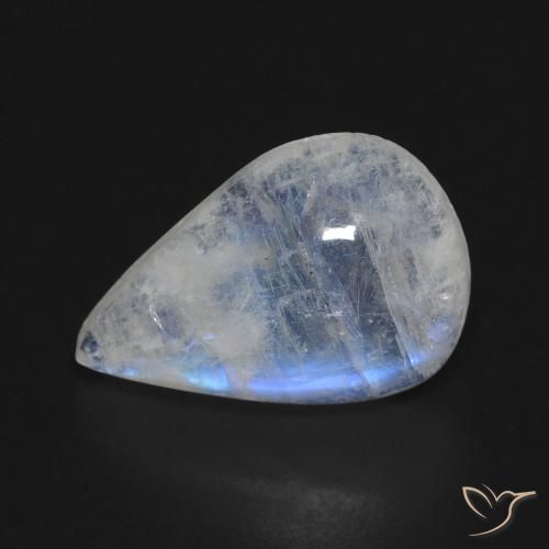Pietra di luna arcobaleno Bianco bluastro naturale da 6.42 ct, Forma a pera, Trasparente