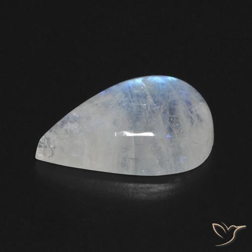 Pietra di luna arcobaleno Bianco bluastro naturale da 6.42 ct, Forma a pera, Trasparente