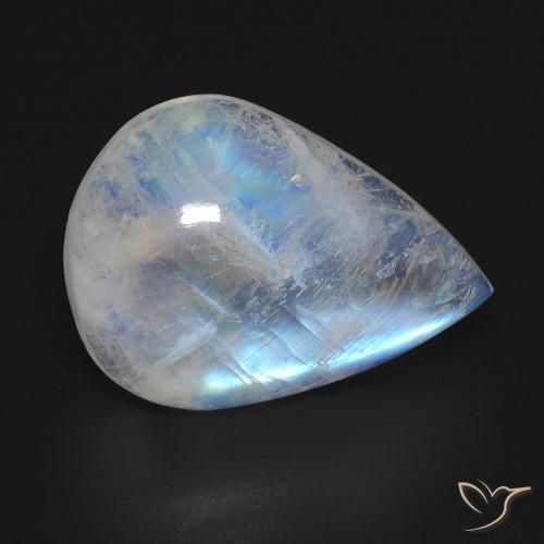 13.49ct Naturale Bianco bluastro Pietra di luna arcobaleno, Forma a pera, Trasparente