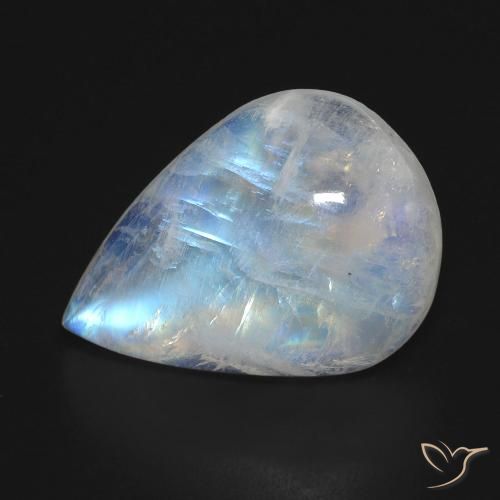 Pietra di luna arcobaleno Bianco bluastro naturale da 13.49 ct, Forma a pera, Trasparente