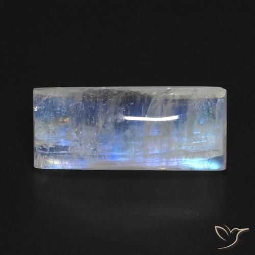 11.11ct Naturale Bianco bluastro Pietra di luna arcobaleno, Taglio a baguette, Trasparente