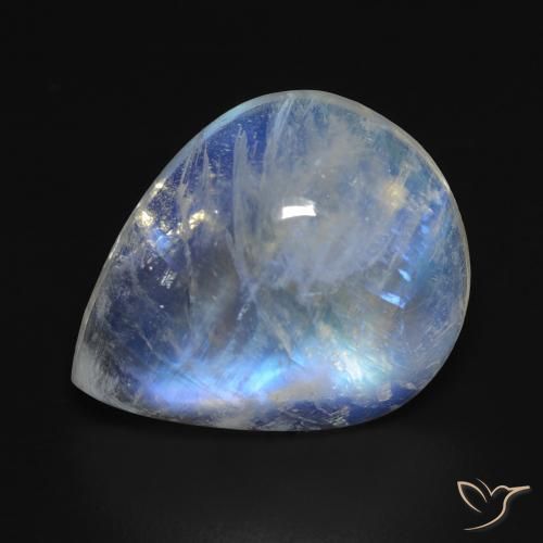 9.14ct Naturale Bianco bluastro Pietra di luna arcobaleno, Forma a pera, Trasparente