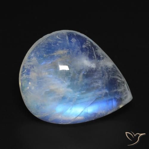 Pietra di luna arcobaleno Bianco bluastro naturale da 9.14 ct, Forma a pera, Trasparente