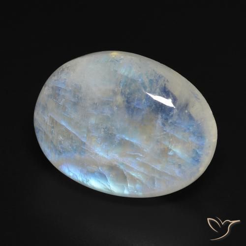 Pietra di luna arcobaleno Bianco bluastro naturale da 15.57 ct, Ovale, Trasparente