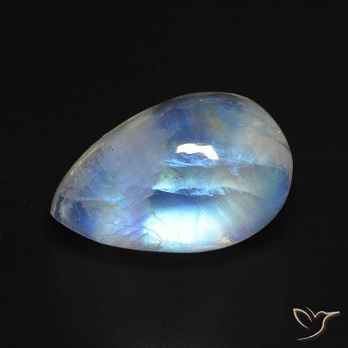 8.44ct Naturale Bianco bluastro Pietra di luna arcobaleno, Forma a pera, Trasparente