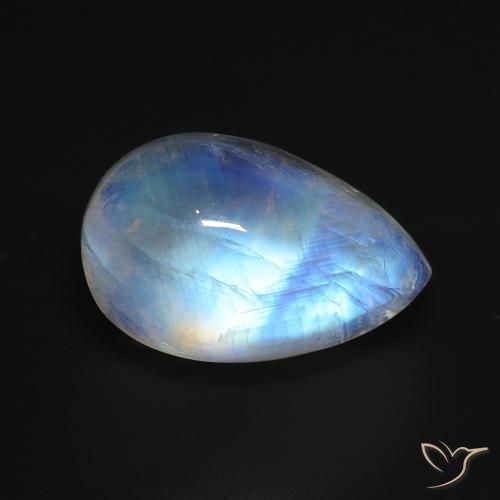 Pietra di luna arcobaleno Bianco bluastro naturale da 8.44 ct, Forma a pera, Trasparente