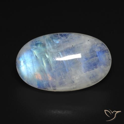13.28ct Naturale Bianco bluastro Pietra di luna arcobaleno, Ovale, Trasparente