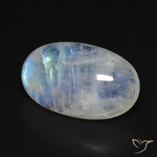 Pietra di luna arcobaleno Bianco bluastro naturale da 13.28 ct, Ovale, Trasparente
