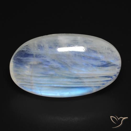 25.43ct Naturale Bianco bluastro Pietra di luna arcobaleno, Ovale, Trasparente