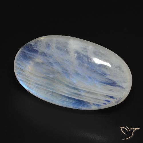 Pietra di luna arcobaleno Bianco bluastro naturale da 25.43 ct, Ovale, Trasparente