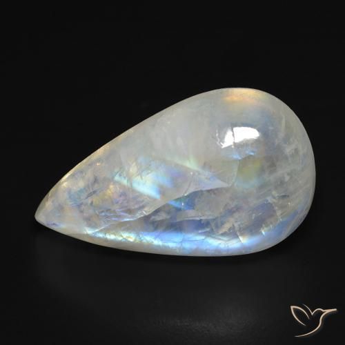 13.40ct Naturale Bianco bluastro Pietra di luna arcobaleno, Forma a pera, Trasparente