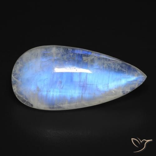 10.97ct Naturale Bianco bluastro Pietra di luna arcobaleno, Forma a pera, Trasparente