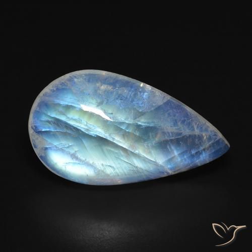 Pietra di luna arcobaleno naturale bianco da 8,18 ct, taglio a pera, trasparente