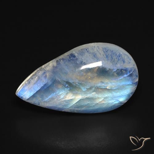 Pietra di luna arcobaleno naturale bianco da 8,18 ct, taglio a pera, trasparente