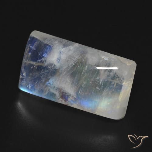 Pietra di luna arcobaleno Bianco bluastro naturale da 7.85 ct, Taglio a baguette, Trasparente