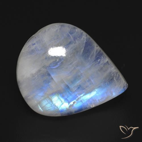 16.02ct Naturale Bianco bluastro Pietra di luna arcobaleno, Forma a pera, Trasparente
