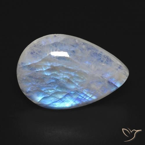 9.96ct Naturale Bianco bluastro Pietra di luna arcobaleno, Forma a pera, Trasparente