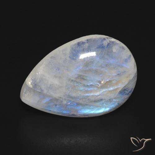 Pietra di luna arcobaleno Bianco bluastro naturale da 9.96 ct, Forma a pera, Trasparente
