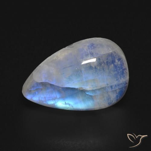 8.49ct Naturale Bianco bluastro Pietra di luna arcobaleno, Forma a pera, Trasparente