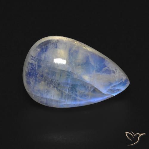 Pietra di luna arcobaleno Bianco bluastro naturale da 8.49 ct, Forma a pera, Trasparente