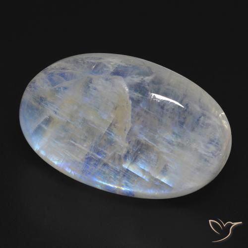 Pietra di luna arcobaleno Bianco bluastro naturale da 25.56 ct, Ovale, Trasparente