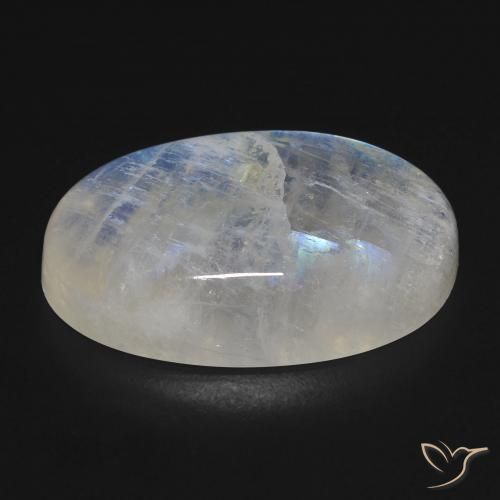 Pietra di luna arcobaleno Bianco bluastro naturale da 25.56 ct, Ovale, Trasparente