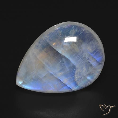 16.74ct Naturale Bianco bluastro Pietra di luna arcobaleno, Forma a pera, Trasparente