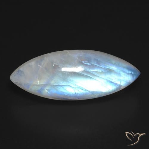 12.33ct Naturale Bianco bluastro Pietra di luna arcobaleno, Taglio marquise, Trasparente