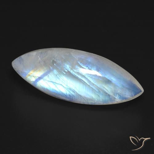 Pietra di luna arcobaleno Bianco bluastro naturale da 12.33 ct, Taglio marquise, Trasparente