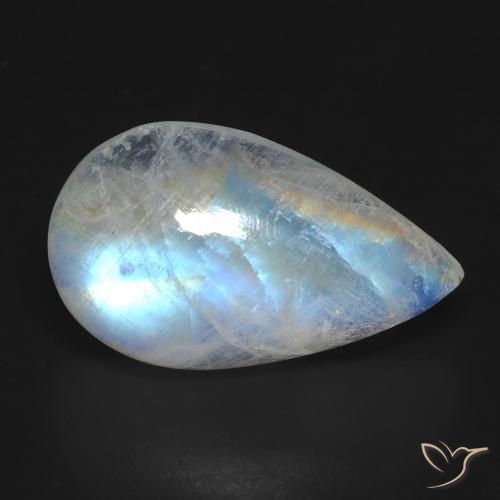 10.33ct Naturale Bianco bluastro Pietra di luna arcobaleno, Forma a pera, Trasparente