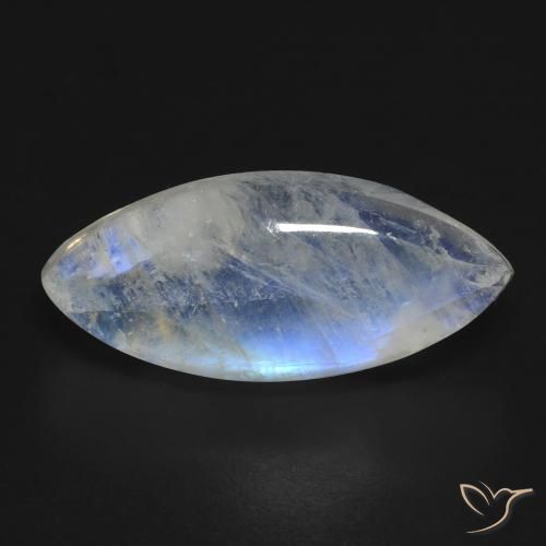 Pietra di luna arcobaleno Bianco bluastro naturale da 9.62 ct, Taglio marquise, Trasparente