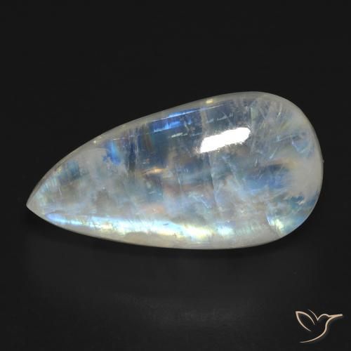 16.67ct Naturale Bianco bluastro Pietra di luna arcobaleno, Forma a pera, Trasparente