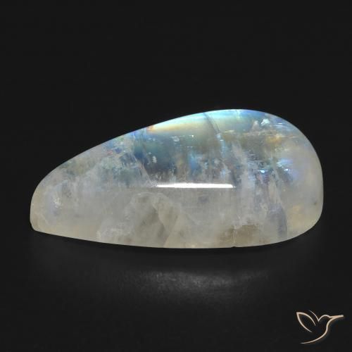 Pietra di luna arcobaleno Bianco bluastro naturale da 16.67 ct, Forma a pera, Trasparente
