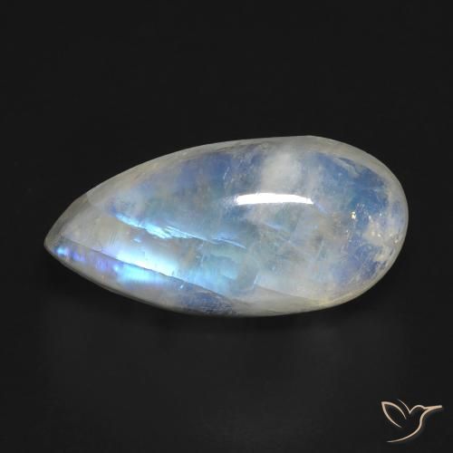 8.35ct Naturale Bianco bluastro Pietra di luna arcobaleno, Forma a pera, Trasparente