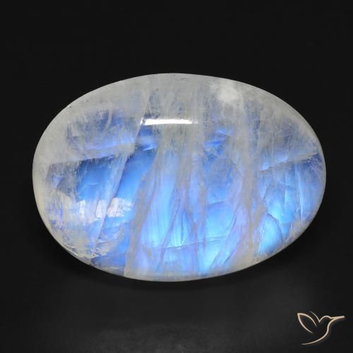 17.74ct Naturale Bianco bluastro Pietra di luna arcobaleno, Ovale, Trasparente
