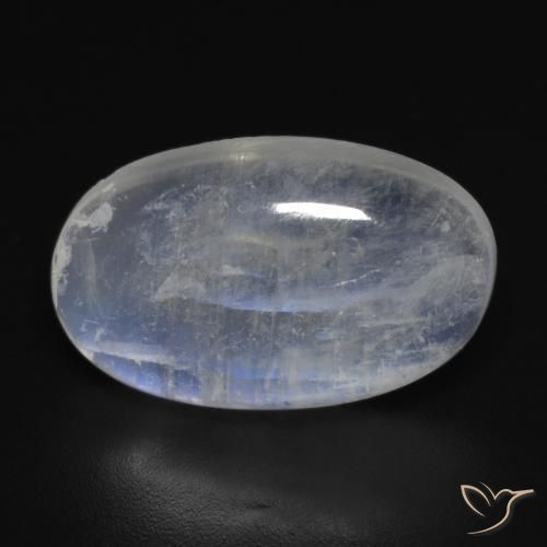 Pietra di luna arcobaleno Bianco bluastro naturale da 11.13 ct, Ovale, Trasparente
