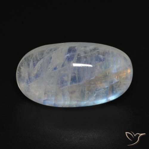 11.85ct Naturale Bianco bluastro Pietra di luna arcobaleno, Ovale, Trasparente