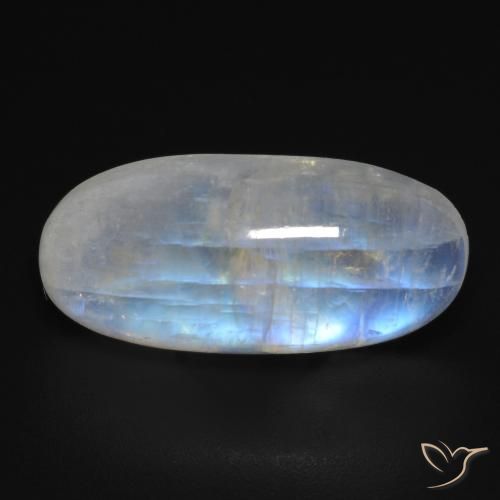 12.42ct Naturale Bianco bluastro Pietra di luna arcobaleno, Ovale, Trasparente