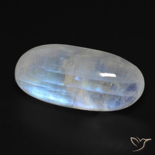 Pietra di luna arcobaleno Bianco bluastro naturale da 12.42 ct, Ovale, Trasparente
