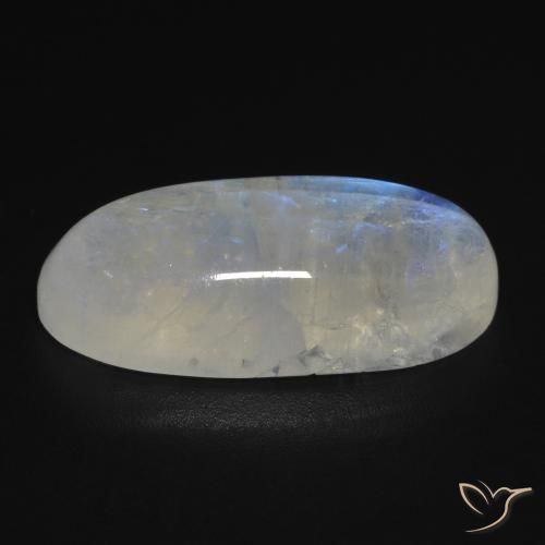 Pietra di luna arcobaleno Bianco bluastro naturale da 12.42 ct, Ovale, Trasparente