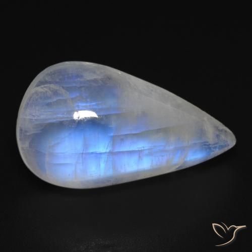 14.18ct Naturale Bianco bluastro Pietra di luna arcobaleno, Forma a pera, Trasparente