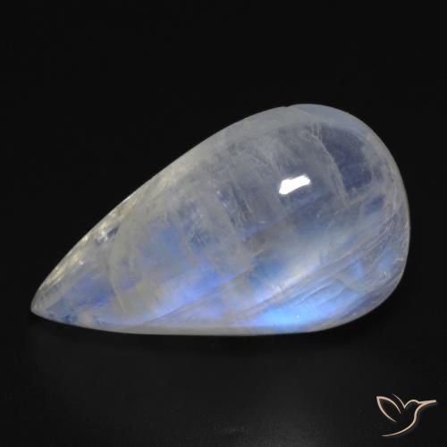 Pietra di luna arcobaleno Bianco bluastro naturale da 14.18 ct, Forma a pera, Trasparente
