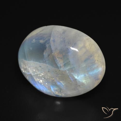 Pietra di luna arcobaleno Bianco bluastro naturale da 15.46 ct, Ovale, Trasparente