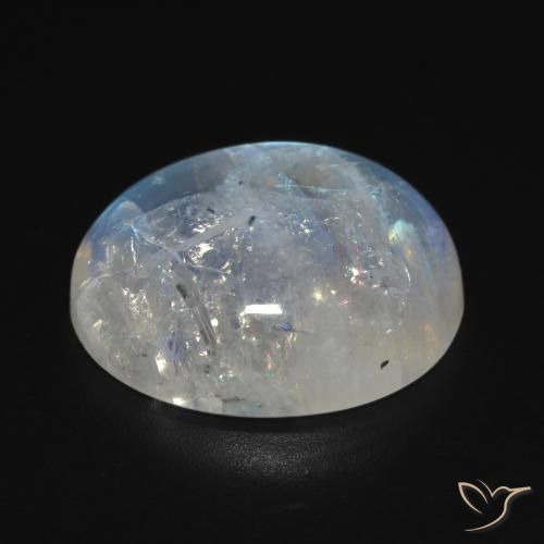 Pietra di luna arcobaleno Bianco bluastro naturale da 15.46 ct, Ovale, Trasparente