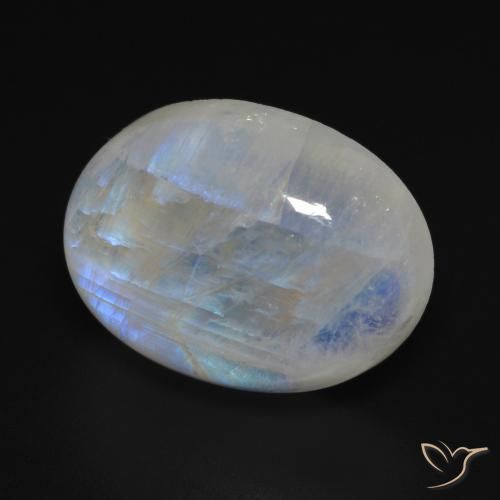 Pietra di luna arcobaleno Bianco bluastro naturale da 16.79 ct, Ovale, Trasparente