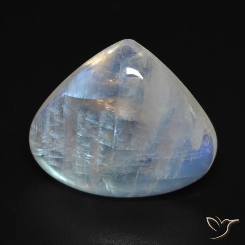 12.67ct Naturale Bianco bluastro Pietra di luna arcobaleno, Forma a pera, Trasparente