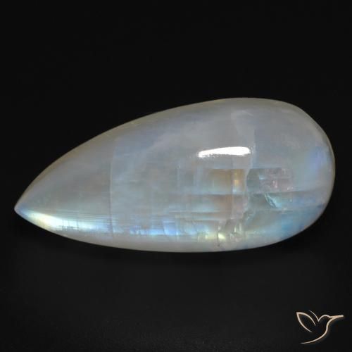 15.73ct Naturale Bianco bluastro Pietra di luna arcobaleno, Forma a pera, Trasparente